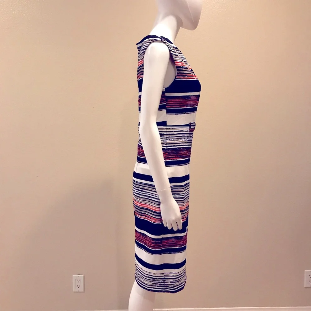 ILE Sheath Dress Size 8 Small Sleeveless Multi Color Stripe Stretch Zip Back - Picture 5 of 11